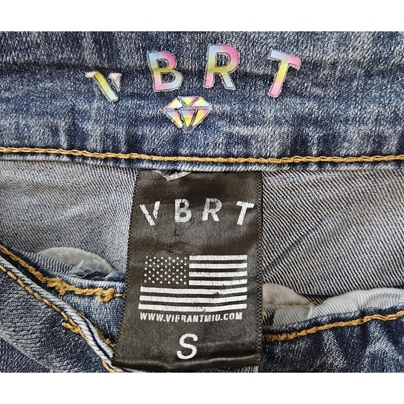 Vibrant VBRT Women's Metallic Cargo Denim Jeans Size Small Wide‎ Leg Pockets - Picture 4 of 7